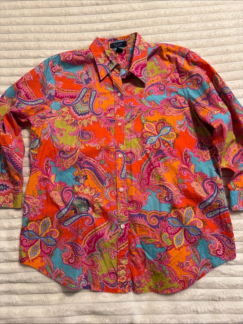Chaps Paisley Button-Down Shirt in Orange, Pink, Turquoise